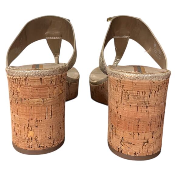 Sam Edelman New York Yardlie Cork Wedge Thong Sandals Muted Gold Leather Women 8 - Picture 6 of 7